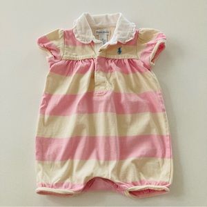 Ralph Lauren 9 Months Baby Girl Pink Cream Polo Bubble Romper Spring Summer